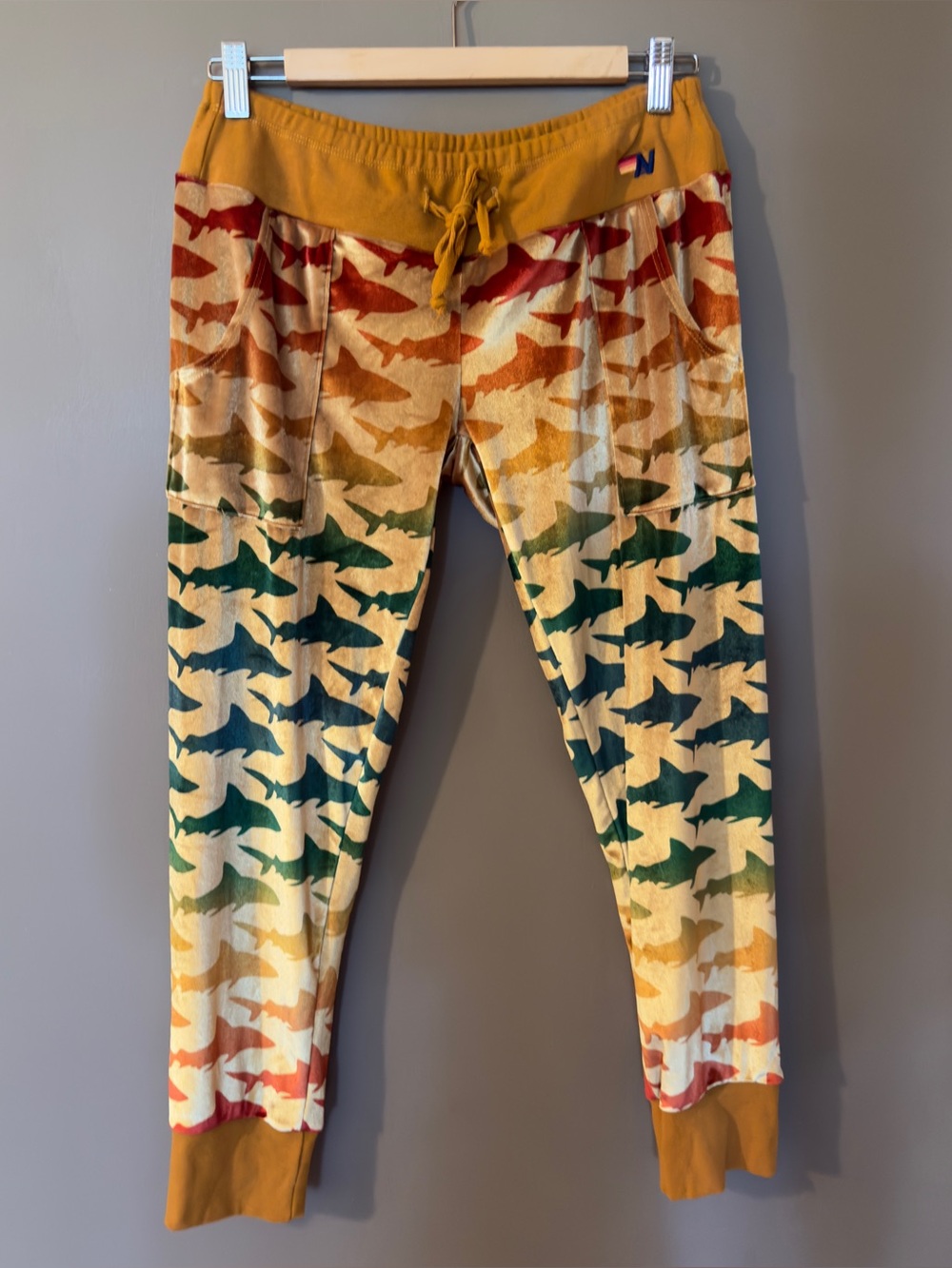 Aviator Nation Velvet Rainbow Shark Joggers Size S